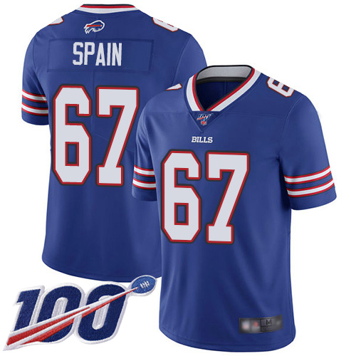 Men Buffalo Bills #67 Quinton Spain Royal Blue Team Color Vapor Untouchable Limited Player 100th Season NFL Jersey->buffalo bills->NFL Jersey